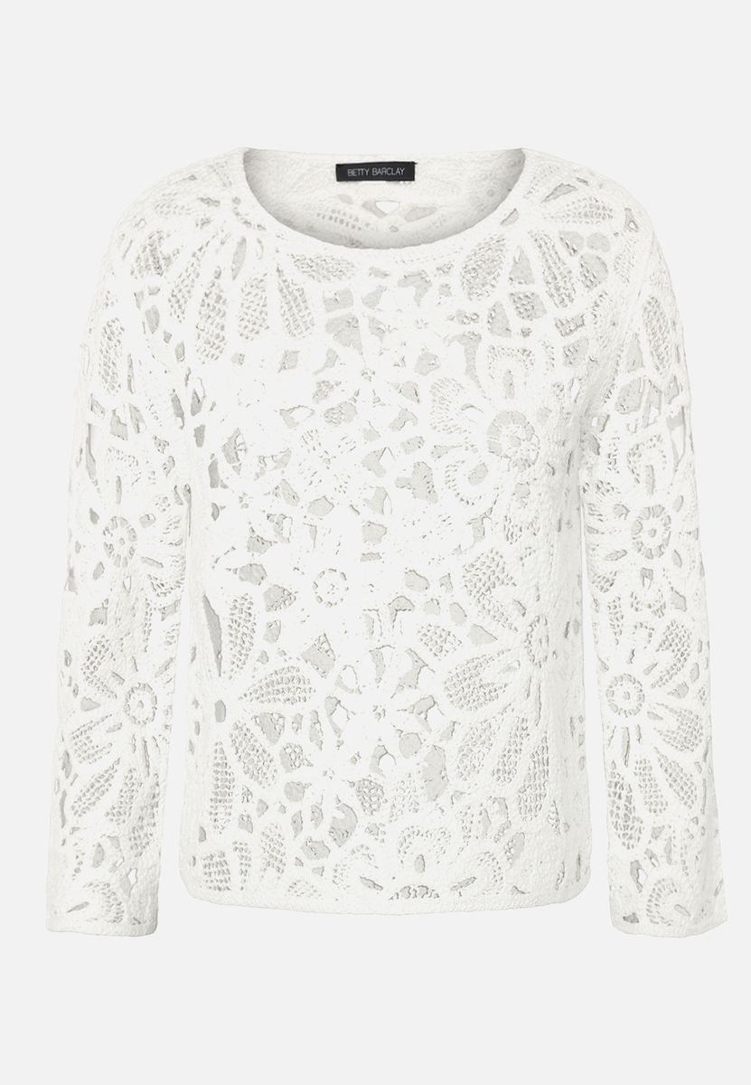 Blumen-Häkelstrick Oberteil mit U-Boot-Ausschnitt