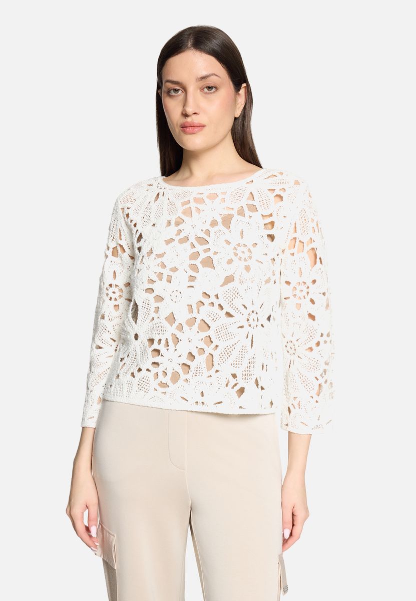 Floral gemusterter Häkelstrick-Pullover