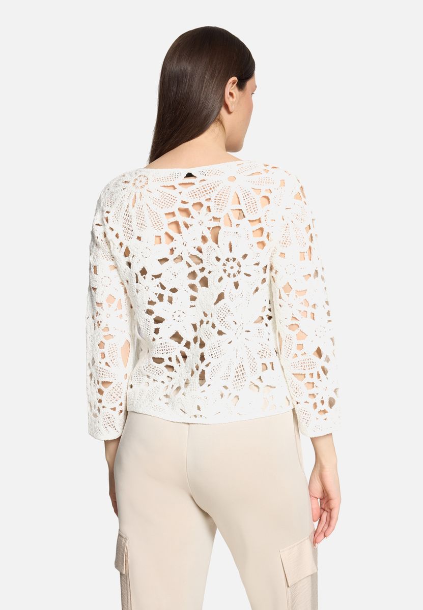 Floral gemusterter Häkelstrick-Pullover