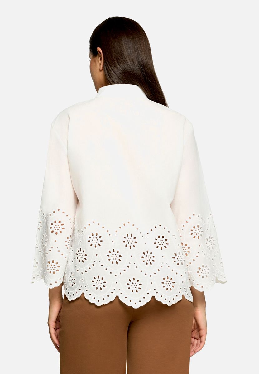 Baumwollbluse mit Lochstickerei am Saum