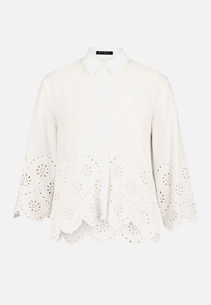 Baumwollbluse mit Lochstickerei am Saum