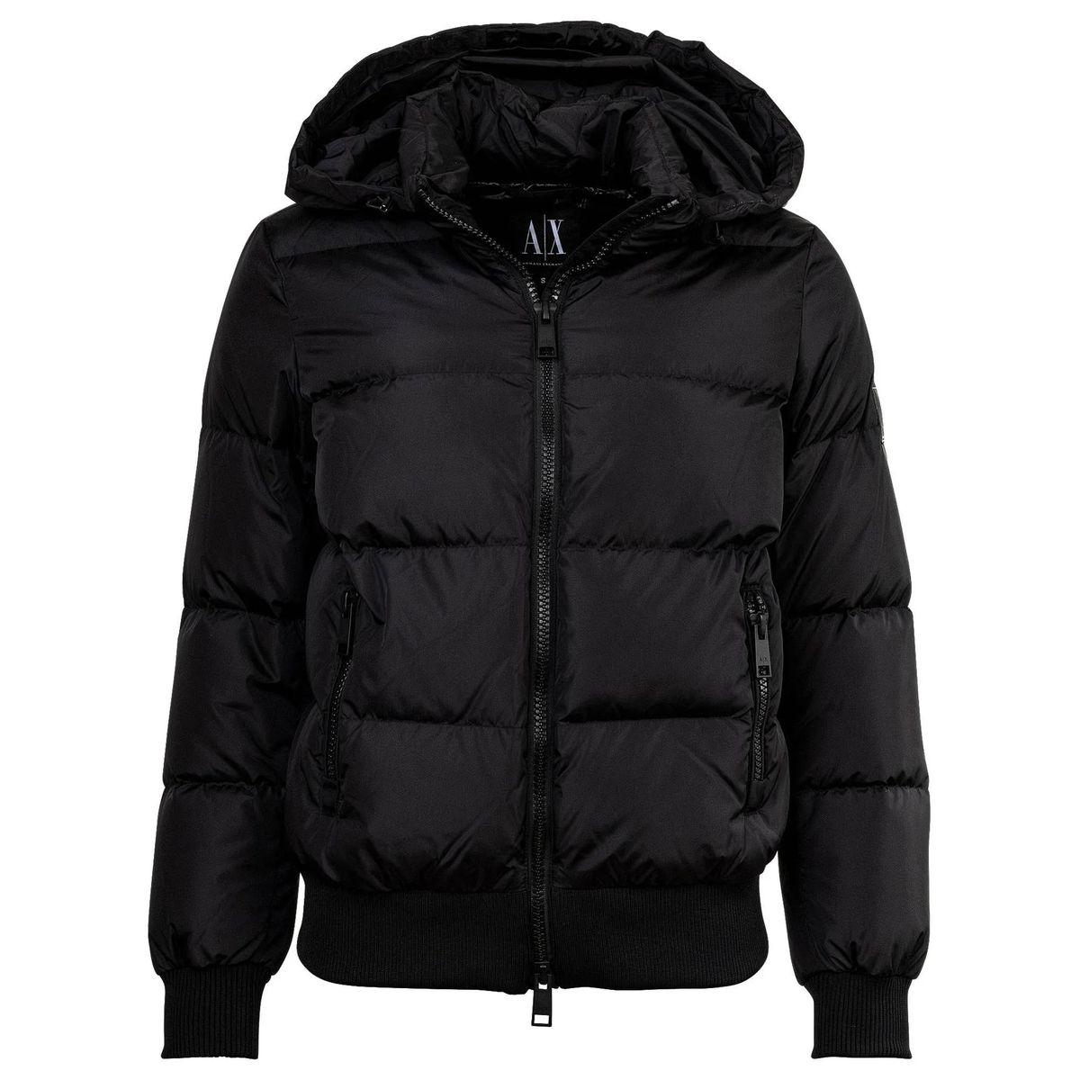 Klassische schwarze Steppjacke mit Kapuze