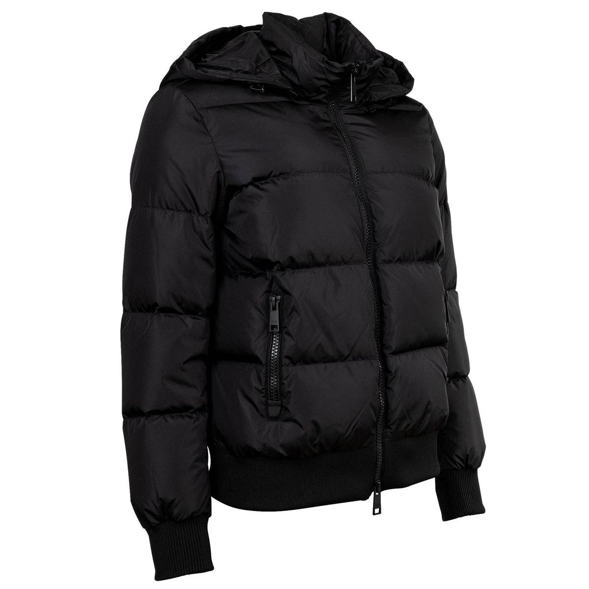 Klassische schwarze Steppjacke mit Kapuze