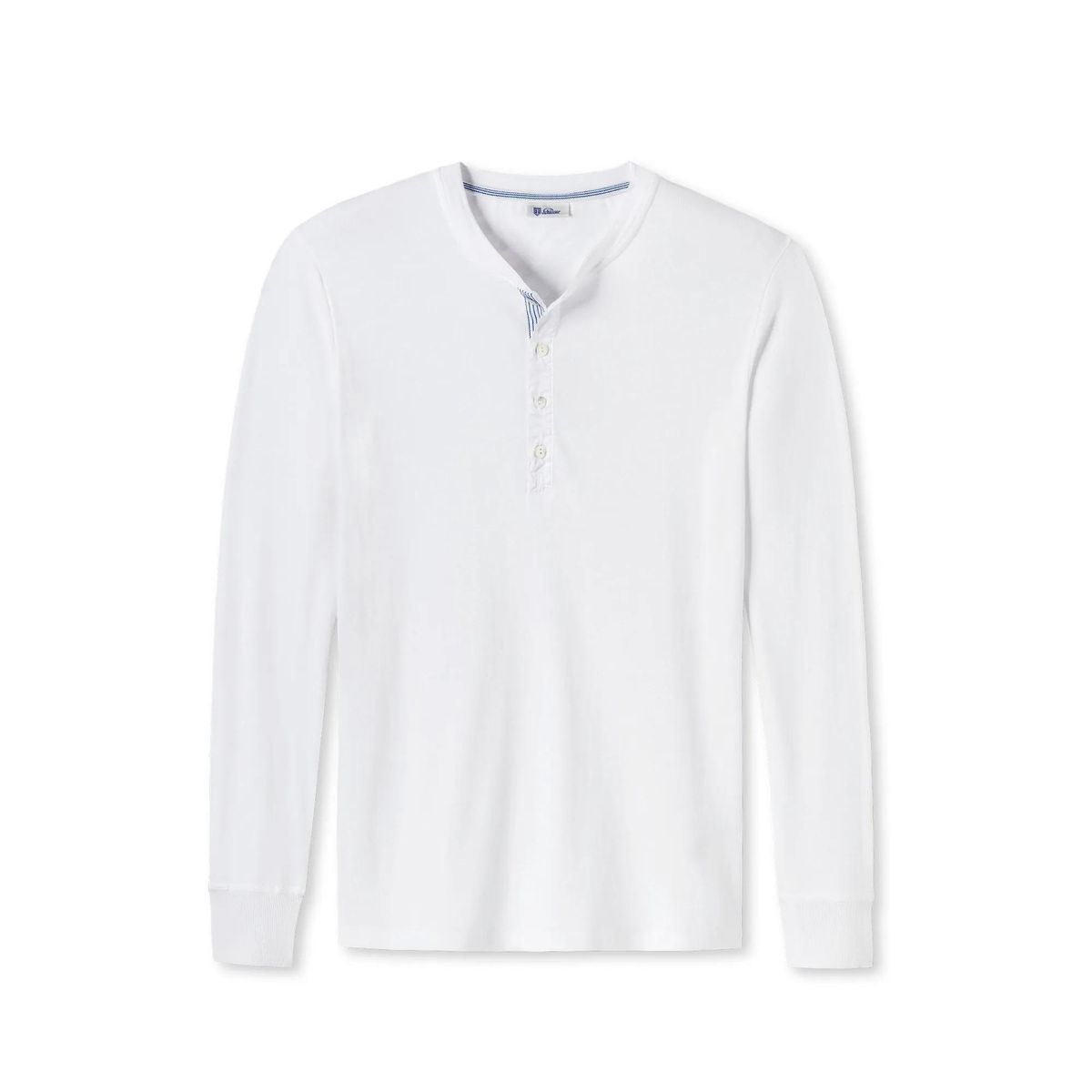 Weißes Feinripp-Henley Langarmshirt