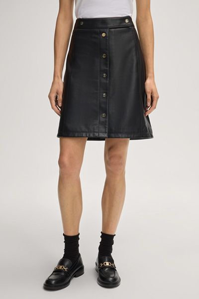 JOOP! Schwarzer A-Linien-Lederrock mit Knopfleiste