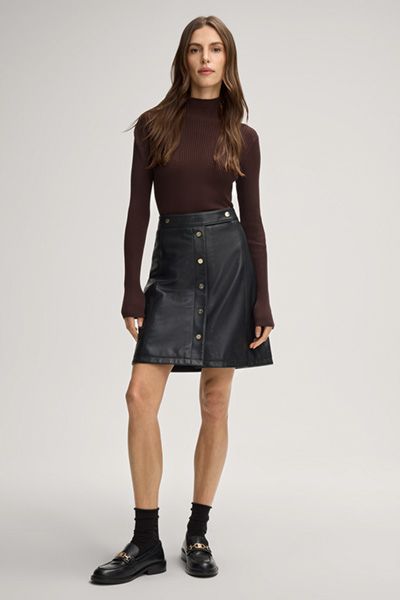 JOOP! Schwarzer A-Linien-Lederrock mit Knopfleiste