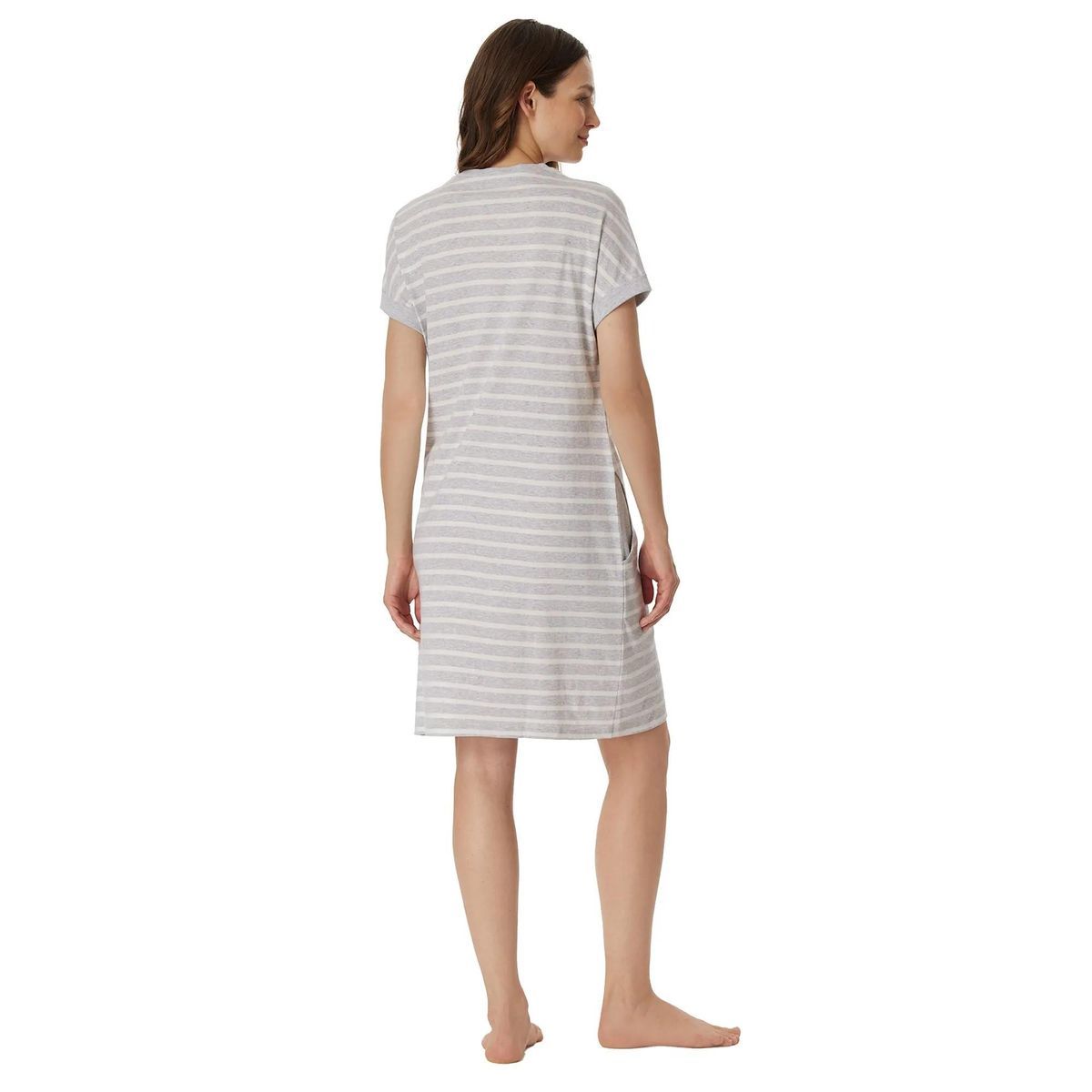 Gestreiftes Kurzarm-Nachthemd mit Taschen