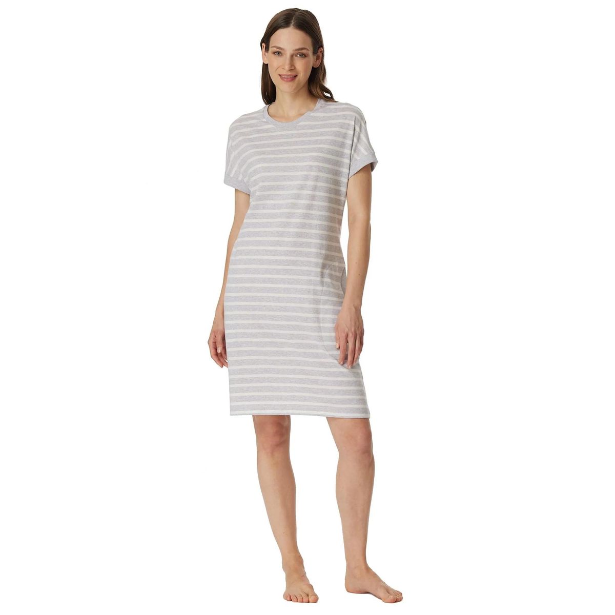 Gestreiftes Kurzarm-Nachthemd mit Taschen