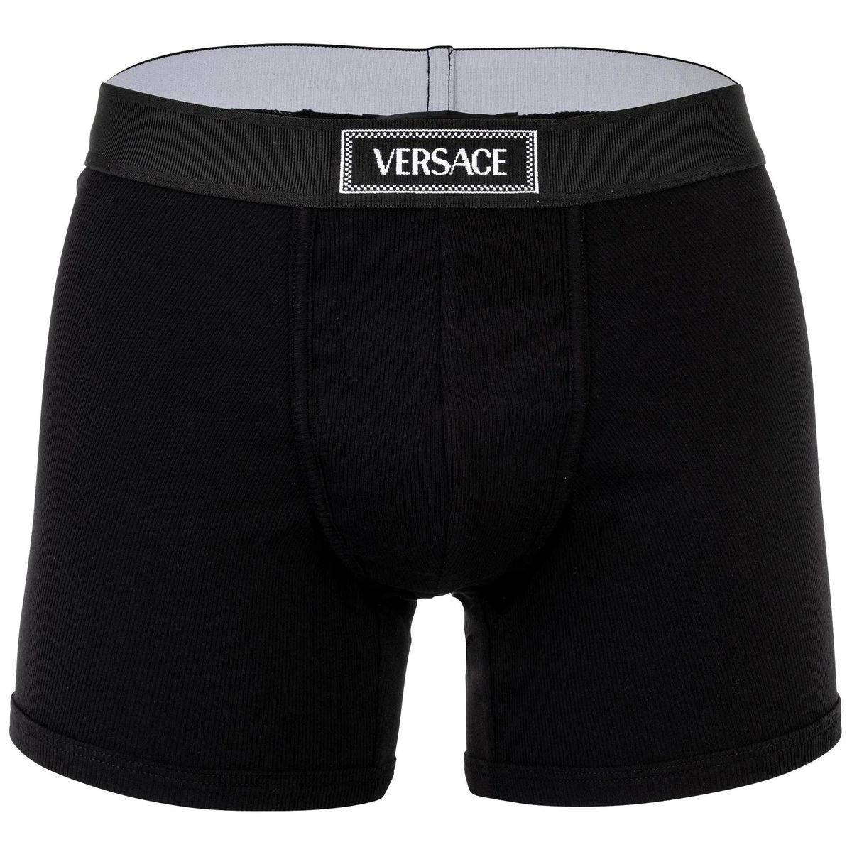 Schwarze gerippte Baumwoll-Boxershorts