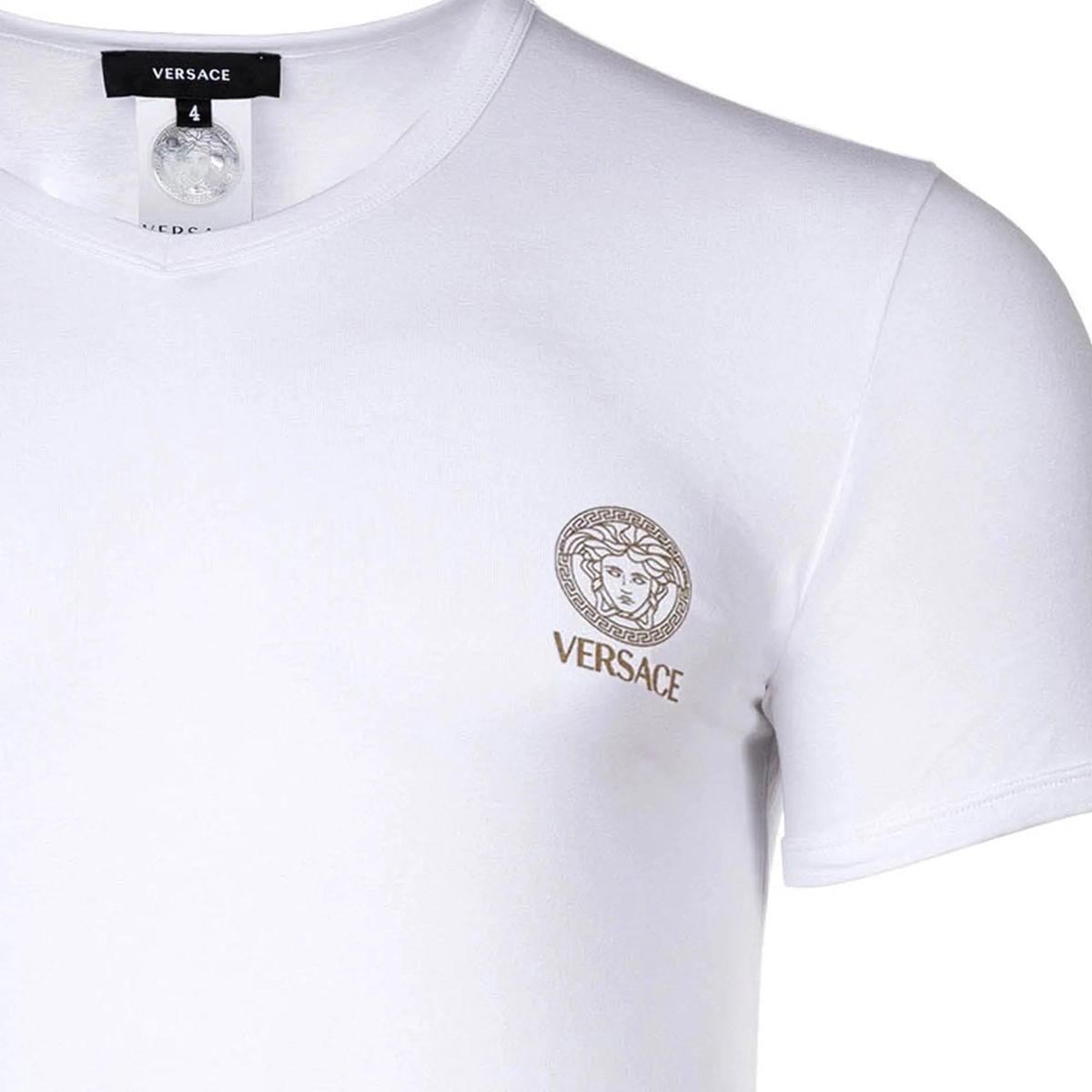 Weißes T-Shirt mit V-Ausschnitt und Logo