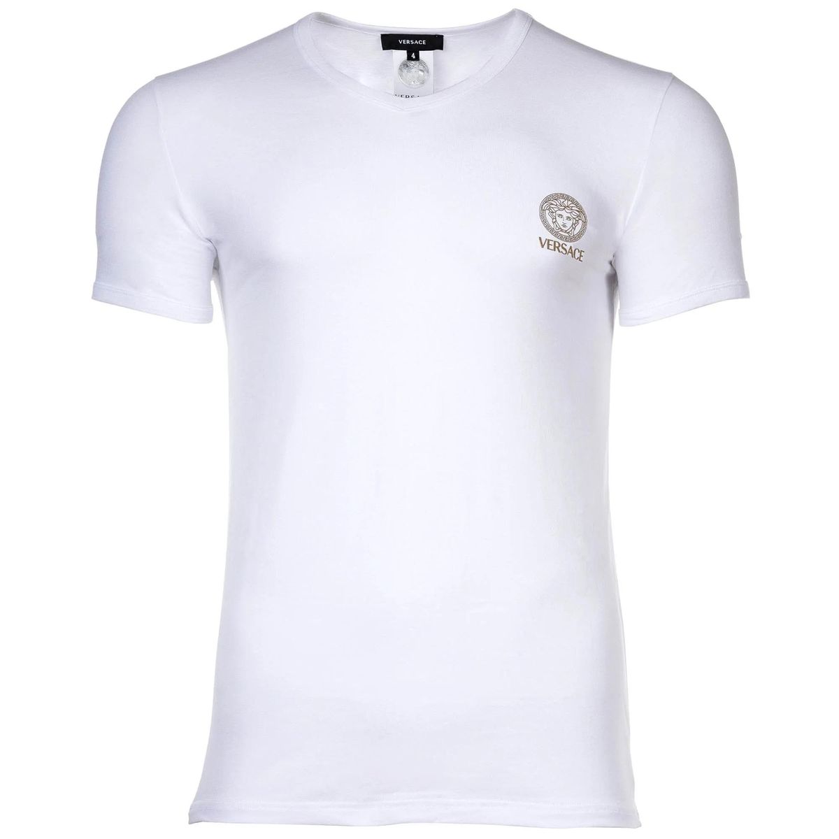 Weißes T-Shirt mit V-Ausschnitt und Logo