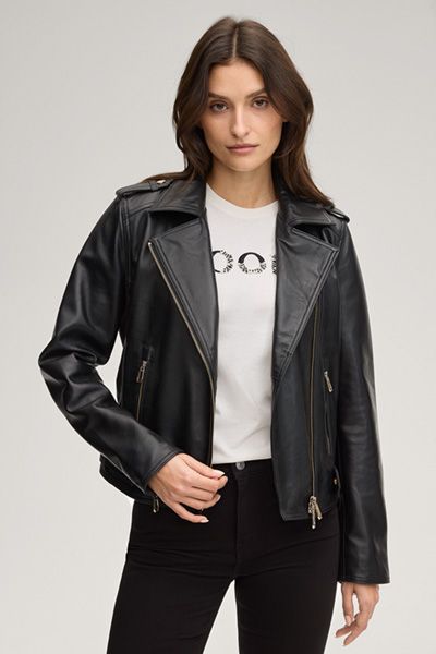 Lederjacke Lina in Schwarz Lamm Nappa Biker Stil