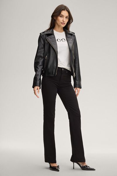 Lederjacke Lina in Schwarz Lamm Nappa Biker Stil