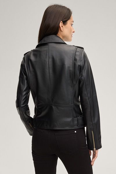 Lederjacke Lina in Schwarz Lamm Nappa Biker Stil