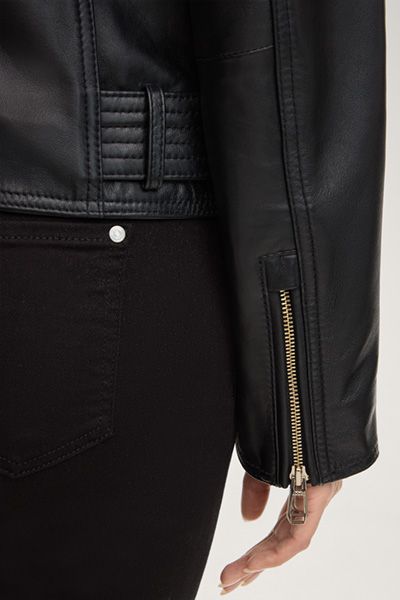 Lederjacke Lina in Schwarz Lamm Nappa Biker Stil