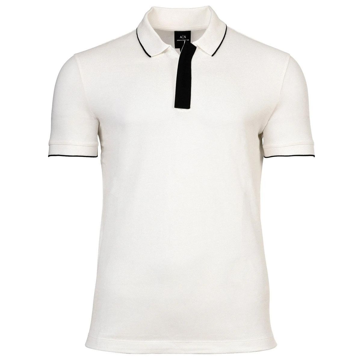Herren Poloshirt Weiß mit Schwarzem Detail