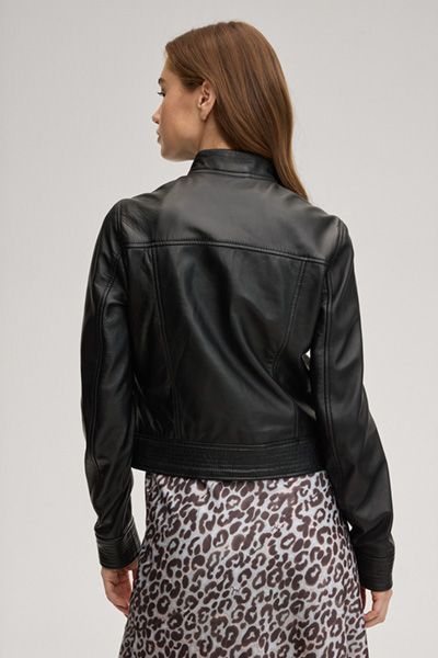 Lederjacke Liliana Schwarze Lammnappa Lederjacke mit Reißverschluss