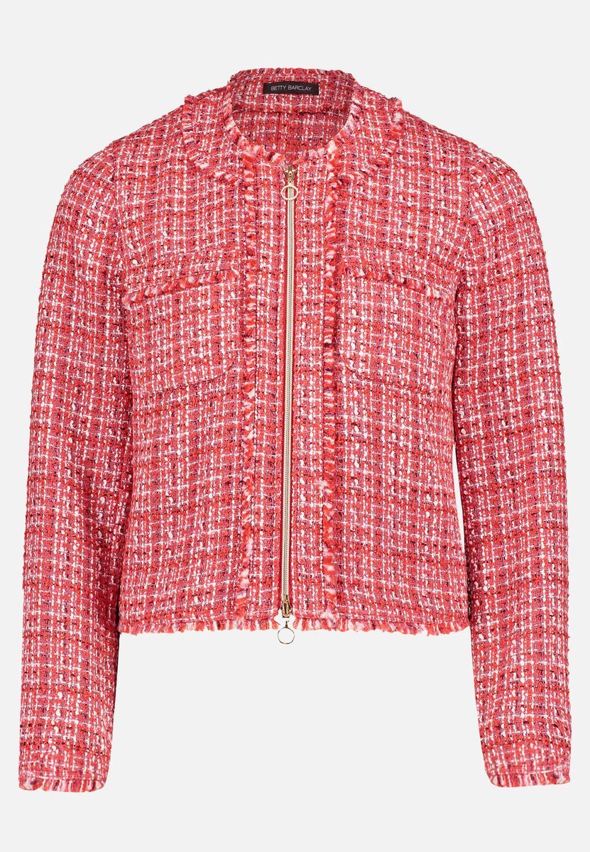 Strukturierte Tweed Blazerjacke mit Reißverschluss