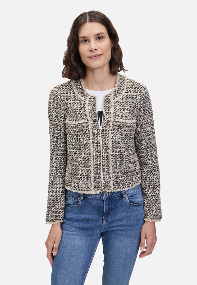 Strukturierte Tweed Blazerjacke mit Reißverschluss