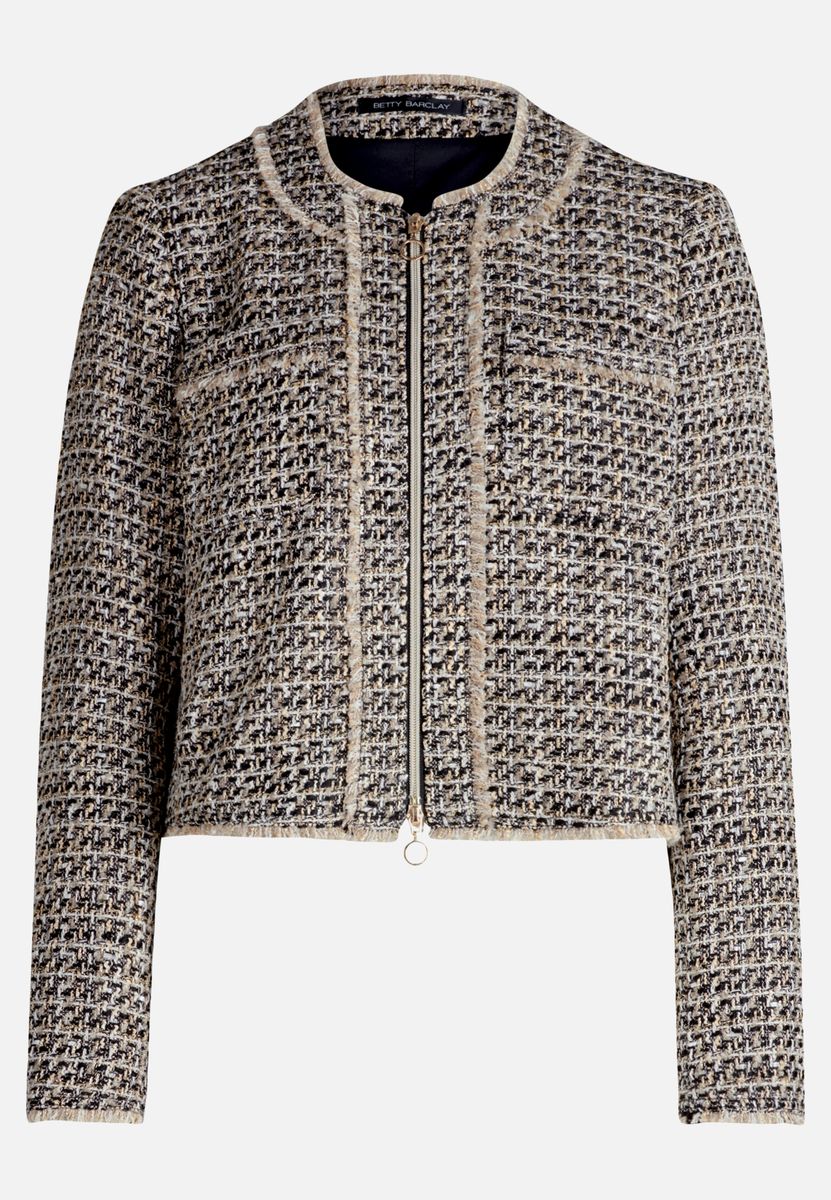 Strukturierte Tweed Blazerjacke mit Reißverschluss