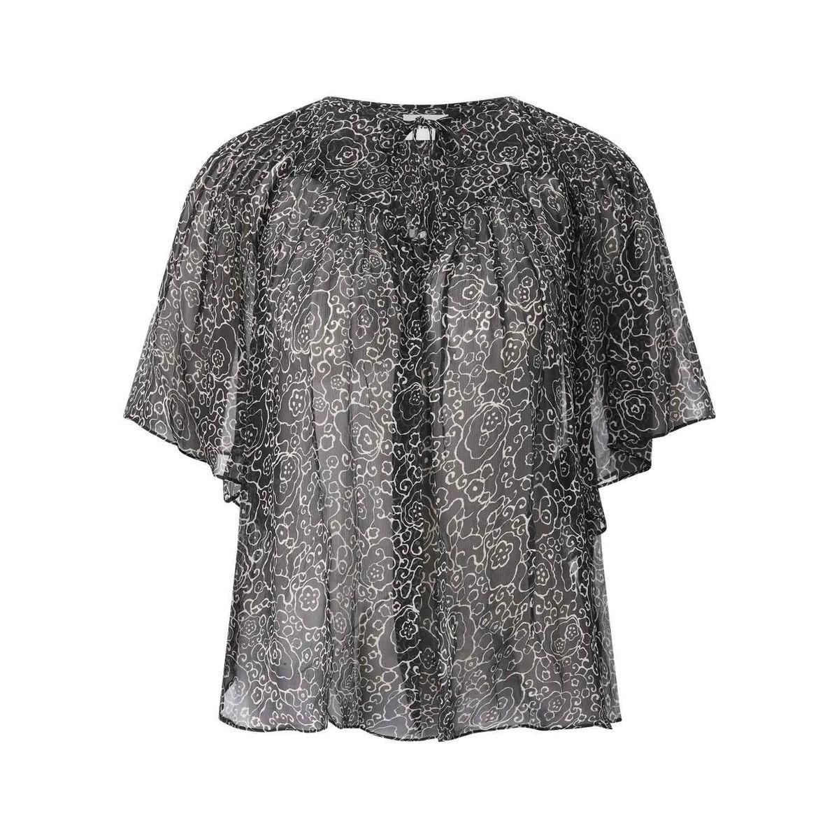 Schwarze Chiffonbluse mit Blumendruck