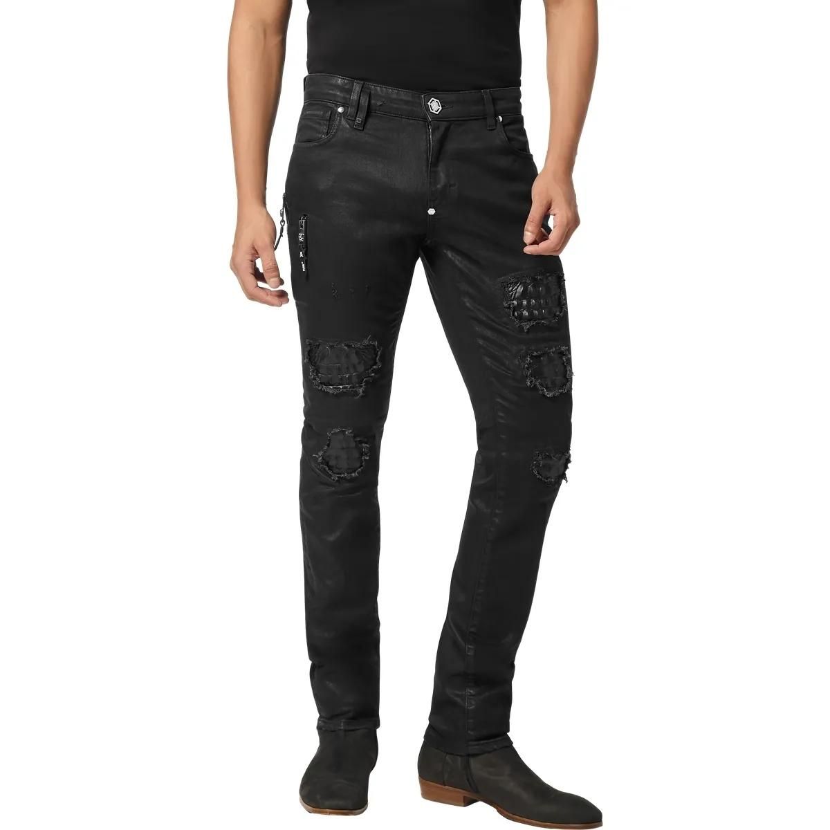 Schwarze Distressed Rockstar Fit Jeans