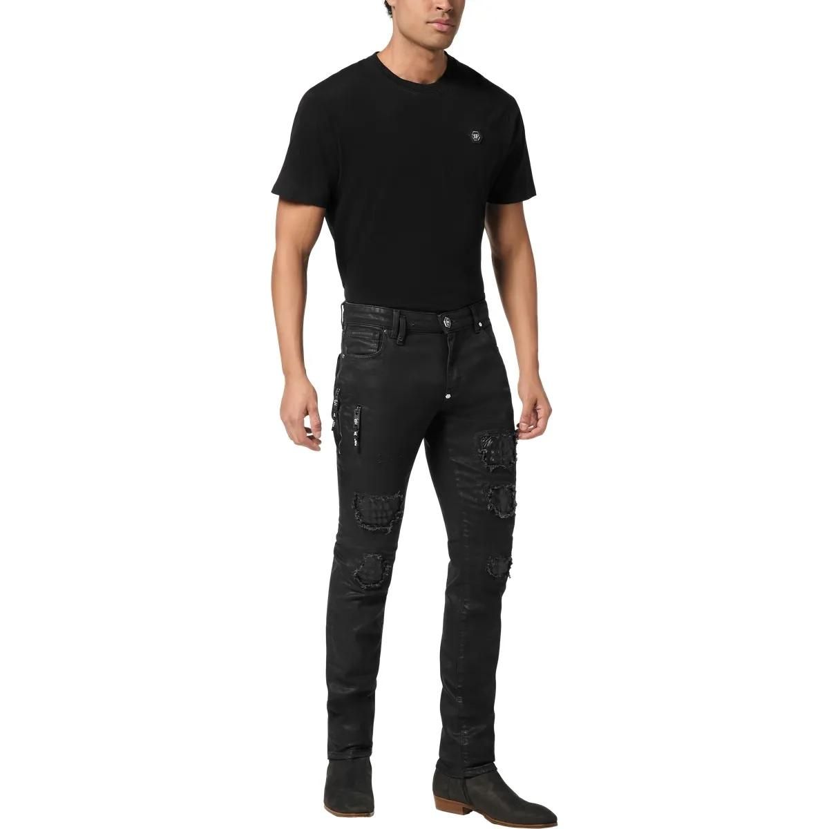 Schwarze Distressed Rockstar Fit Jeans