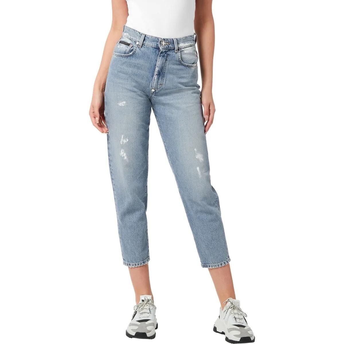 Distressed High-Waisted Mom Jeans