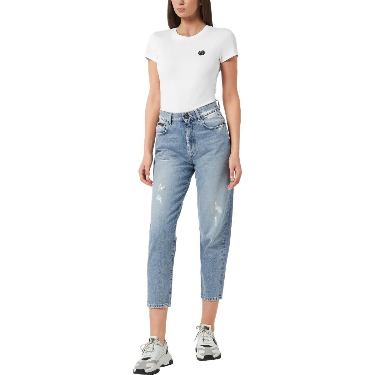 Distressed High-Waisted Mom Jeans