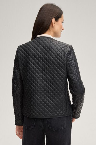 Joop! Schwarze gesteppte Lederjacke mit goldenen Knopfdetails