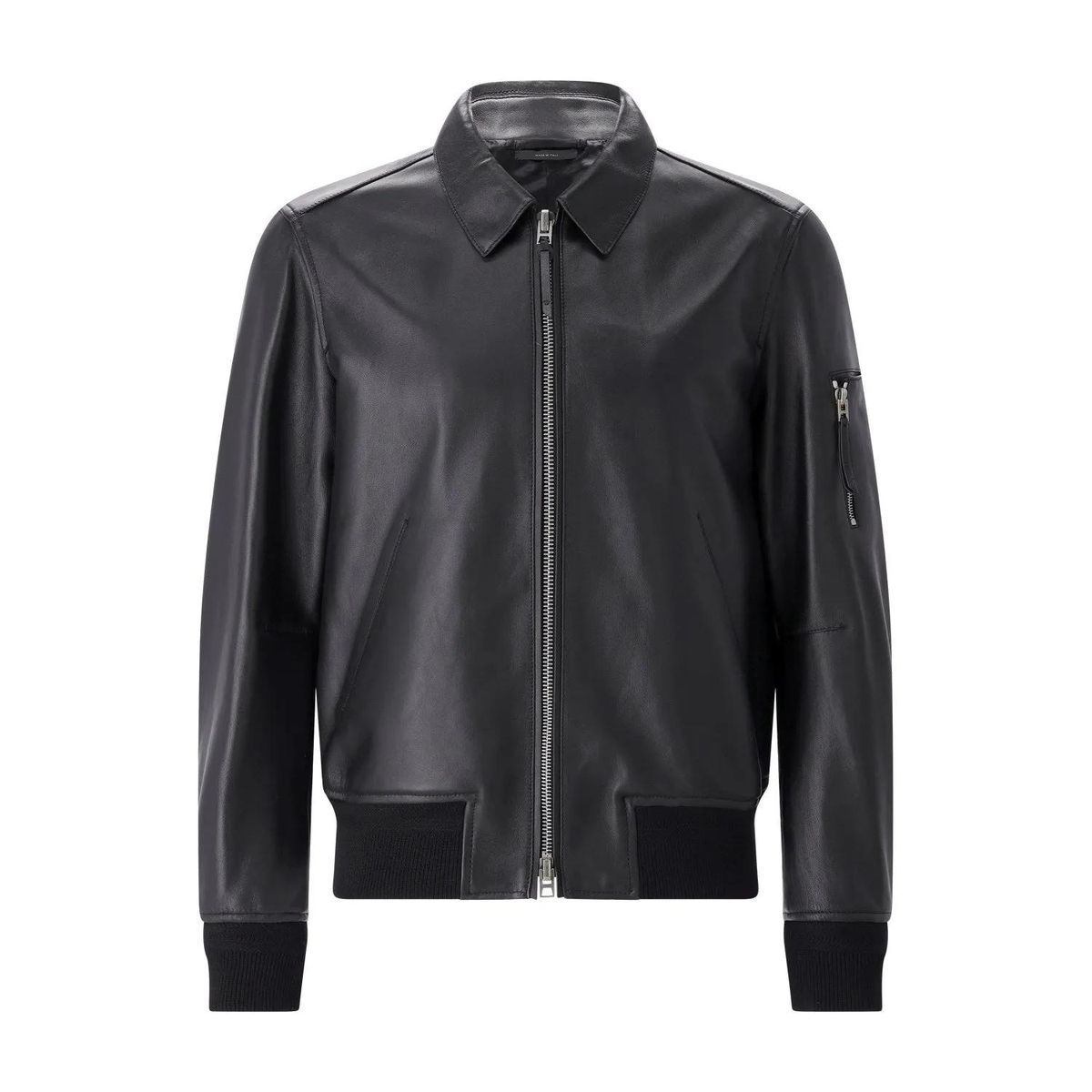 Leder Blouson Jacke mit Rippstrickbesatz