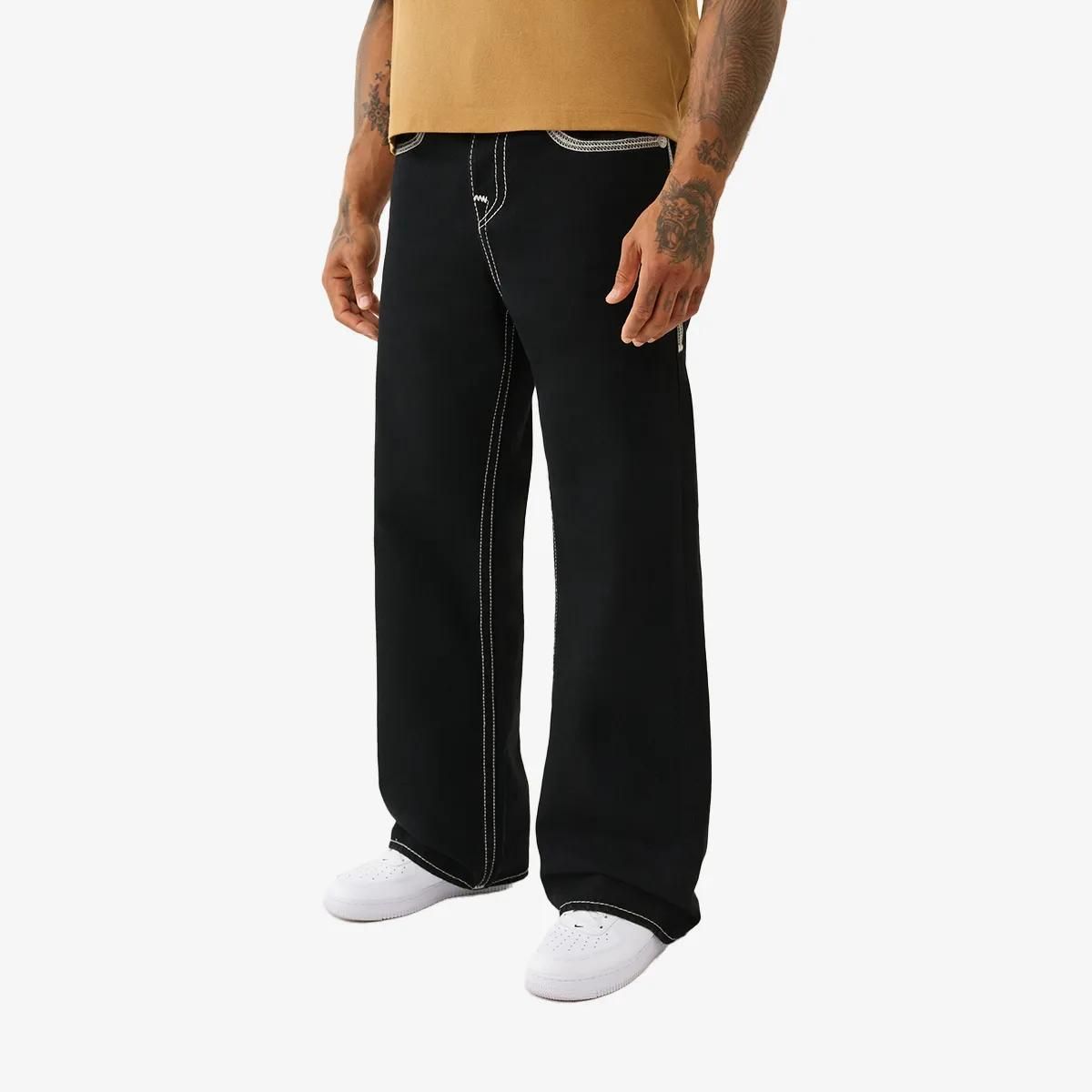 Schwarze Baggy Jeans mit weißen Nähten