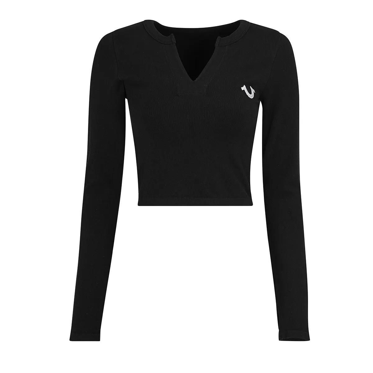 Geripptes, kurzgeschnittenes Langarmshirt