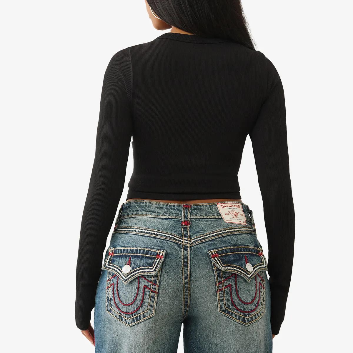 Geripptes, kurzgeschnittenes Langarmshirt