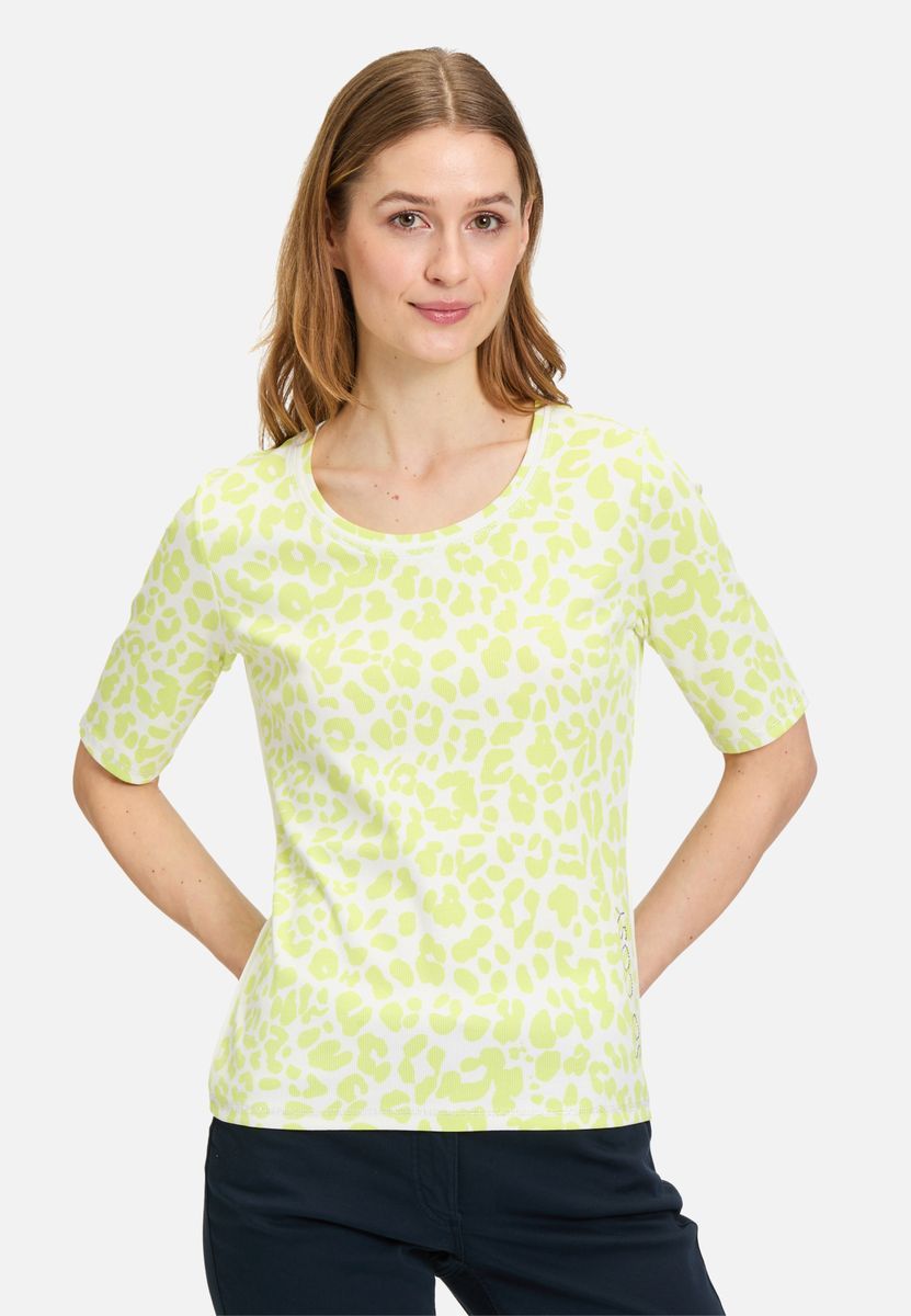 Basic-Shirt mit Rippenstruktur und Animal-Print