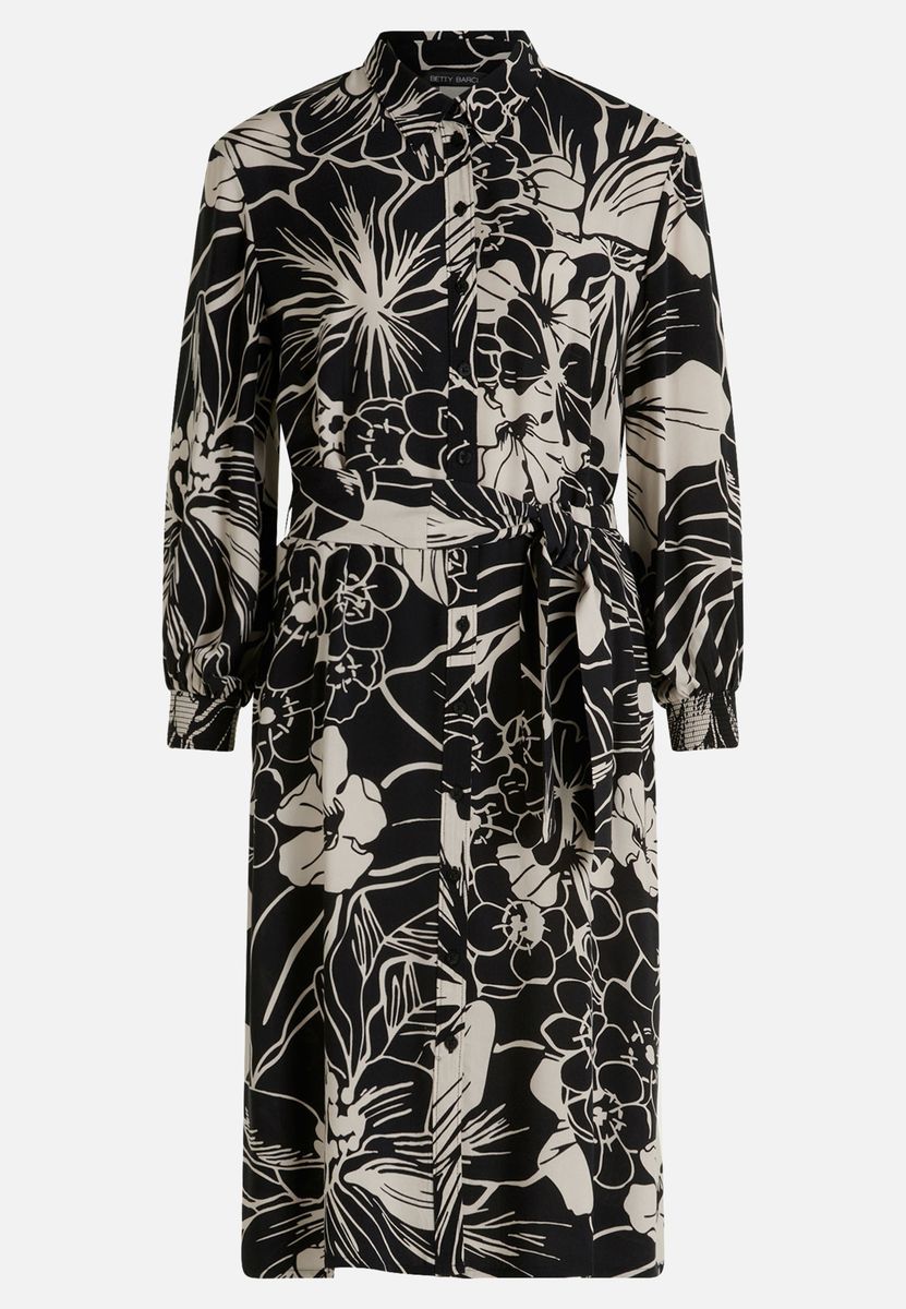 Blusenkleid mit Blumendruck und Bindegürtel