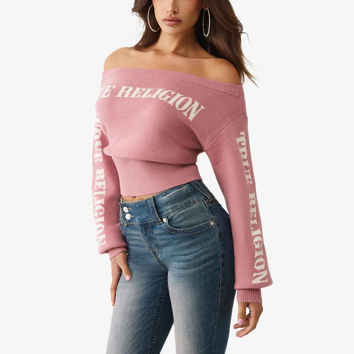 Kurz geschnittener schulterfreier Logo-Pullover