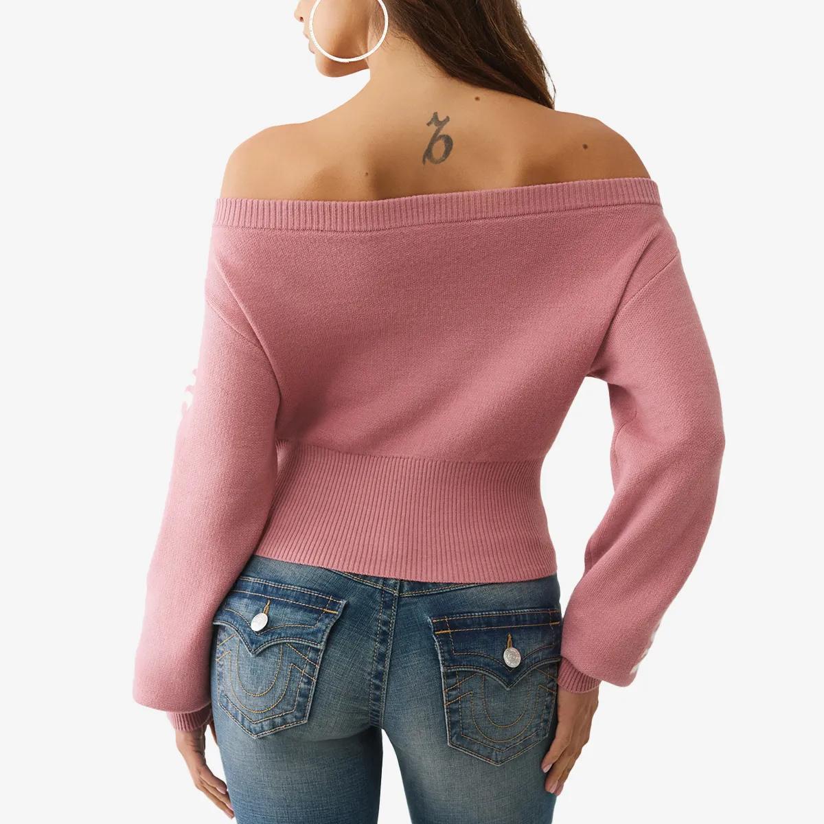 Kurz geschnittener schulterfreier Logo-Pullover