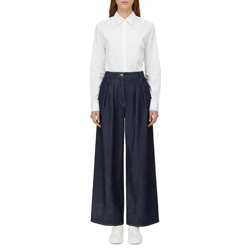 Hochtaillierte, weitgeschnittene Denimhose