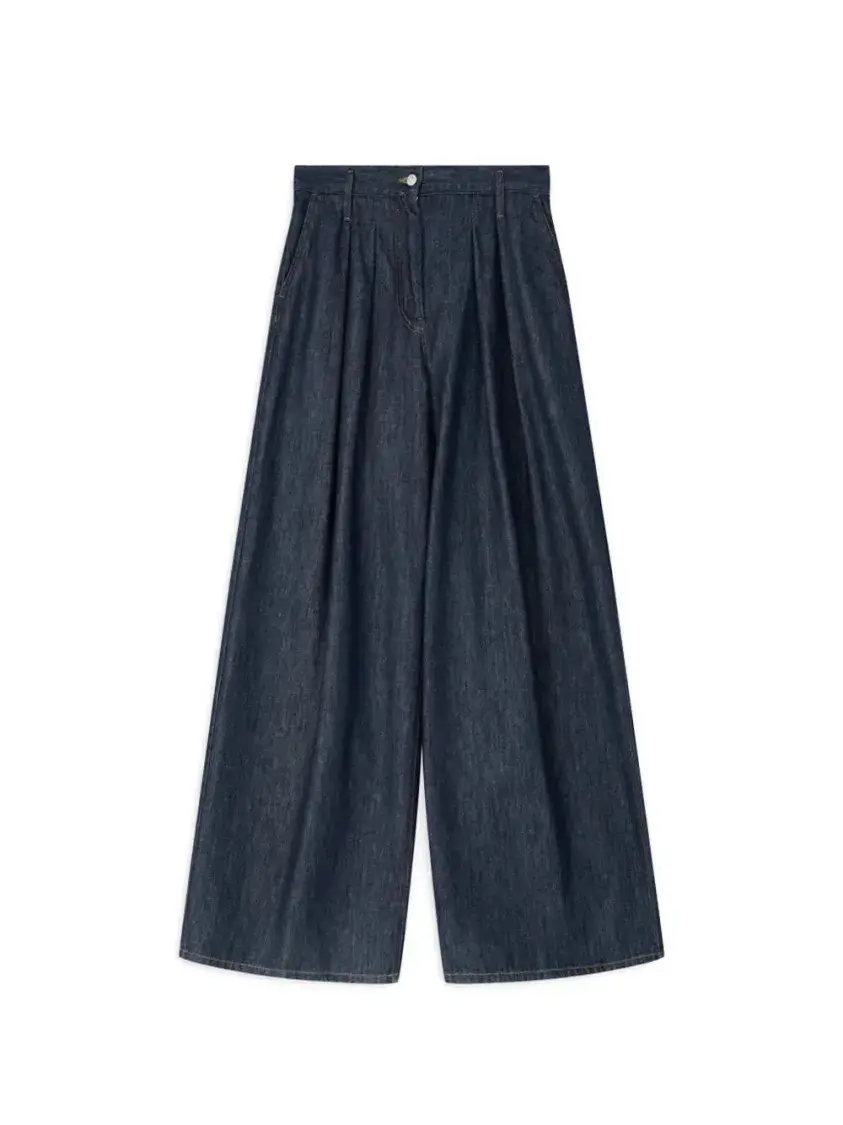 Hochtaillierte, weitgeschnittene Denimhose