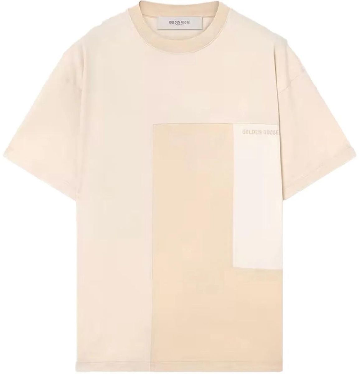 Neutrales Patchwork Baumwoll-T-Shirt