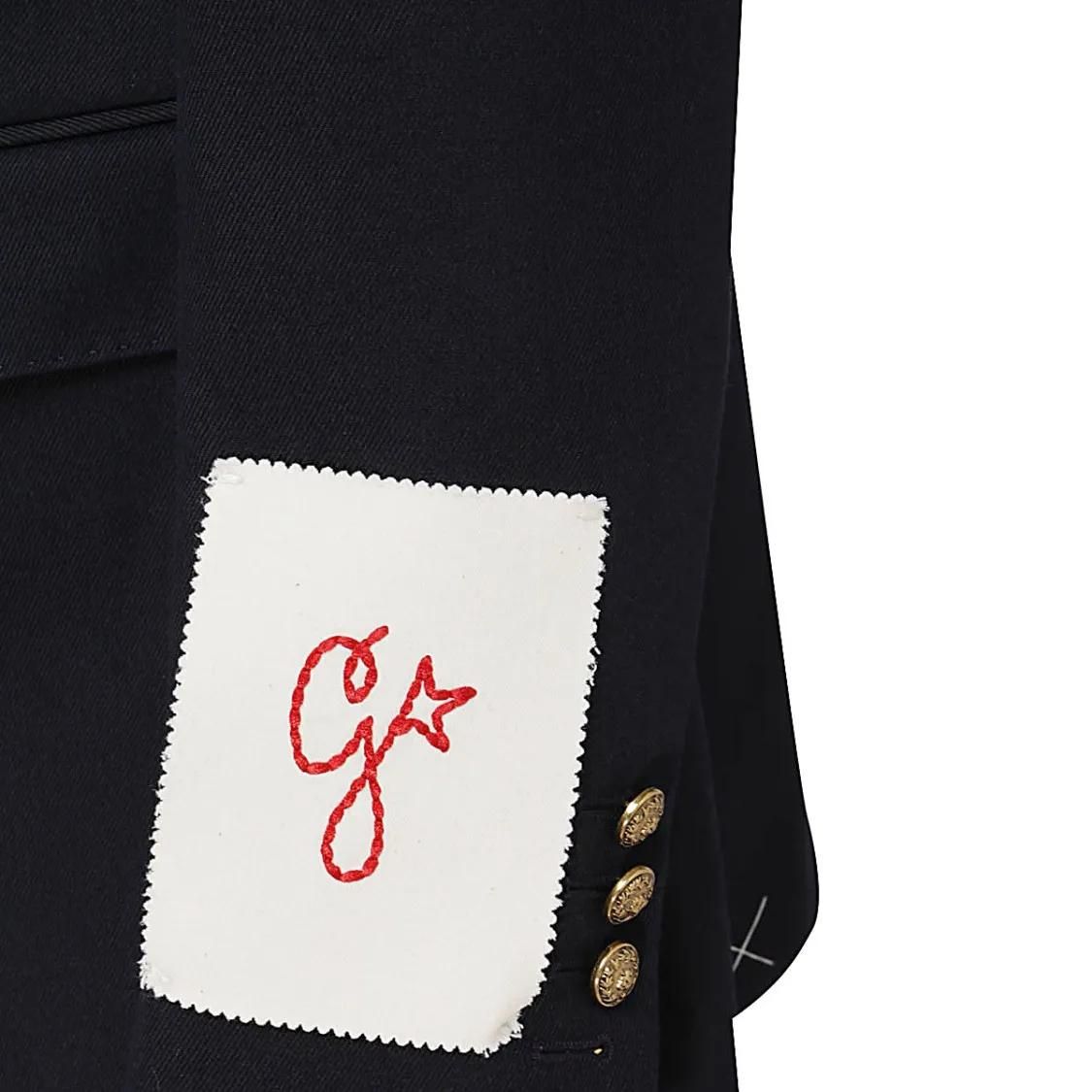 Marineblauer zweireihiger Blazer mit Aufnäher