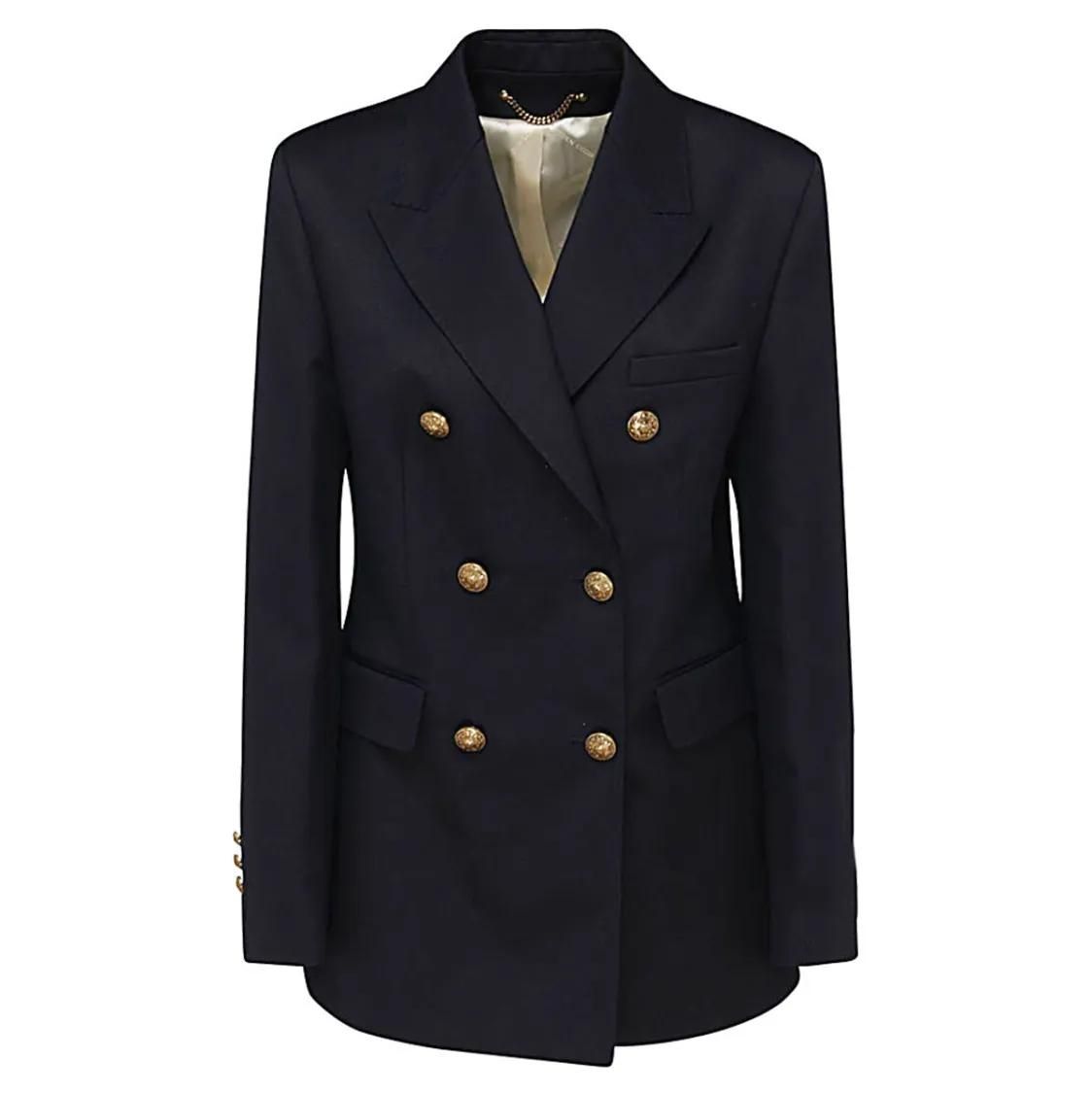 Marineblauer zweireihiger Blazer mit Aufnäher