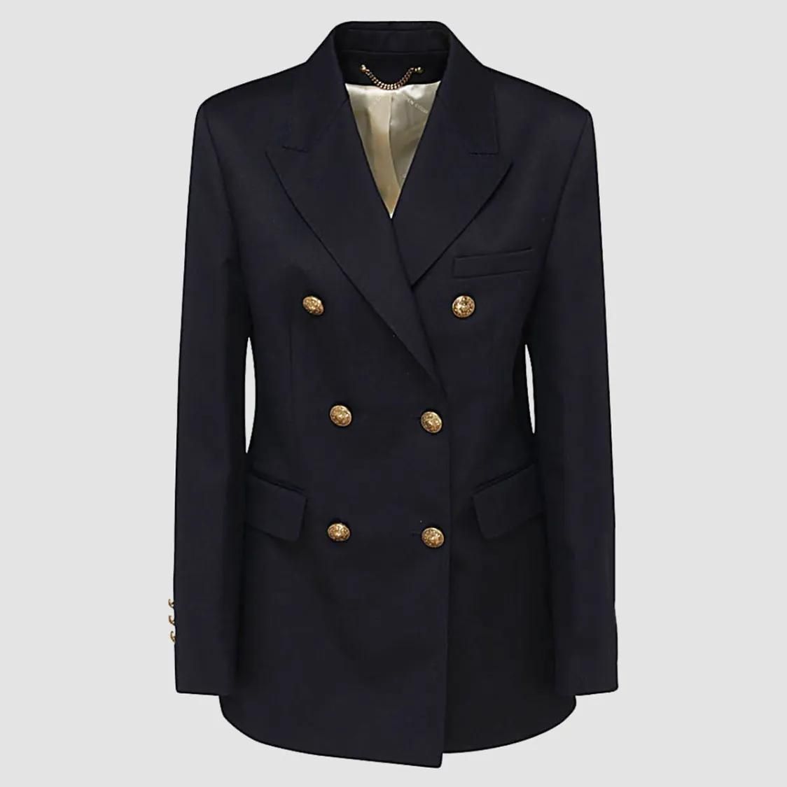 Marineblauer zweireihiger Blazer mit Aufnäher
