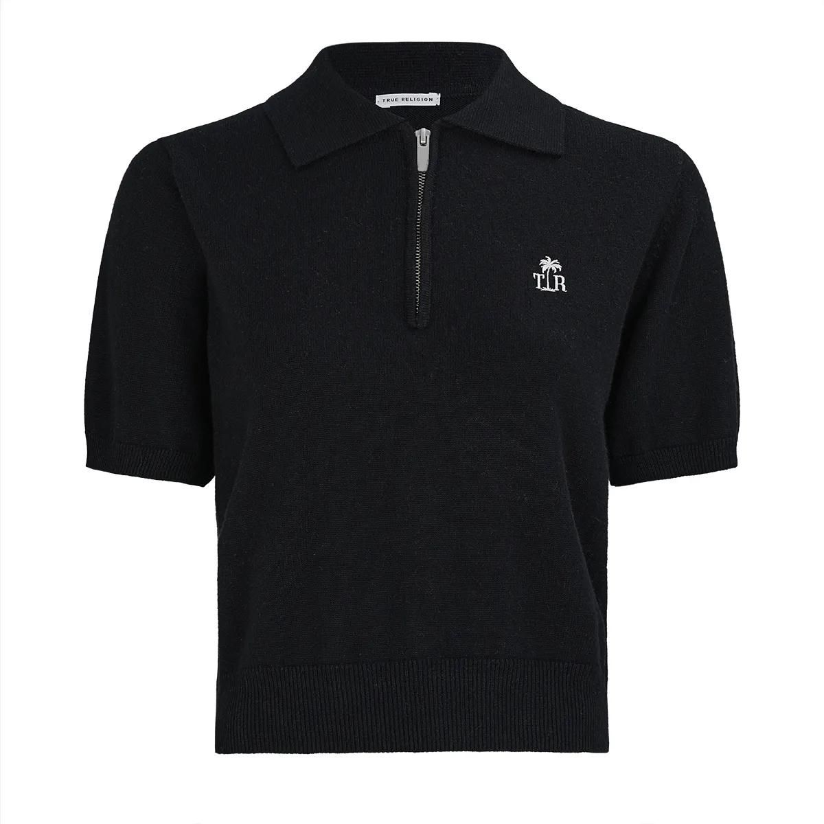 Gestricktes Kurzarm-Poloshirt mit Reißverschluss