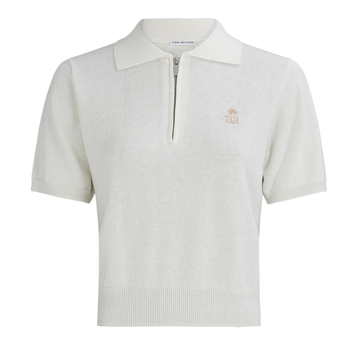 Gestricktes Kurzarm-Poloshirt mit Reißverschluss