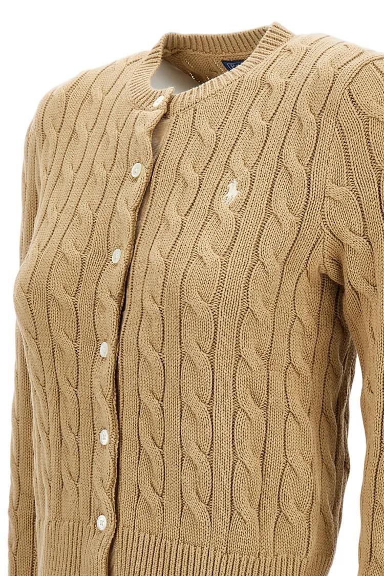 Strickjacke mit Zopfmuster und Sticklogo