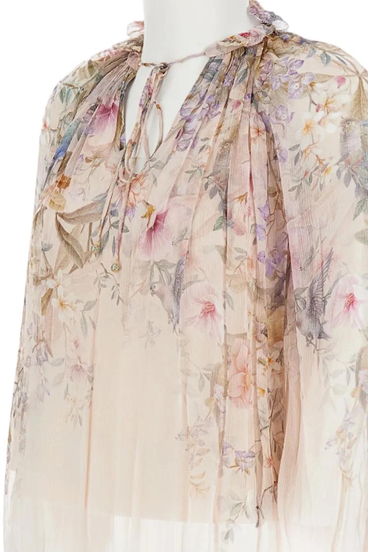 Chiffonbluse mit Blumenmuster und Ballonärmeln