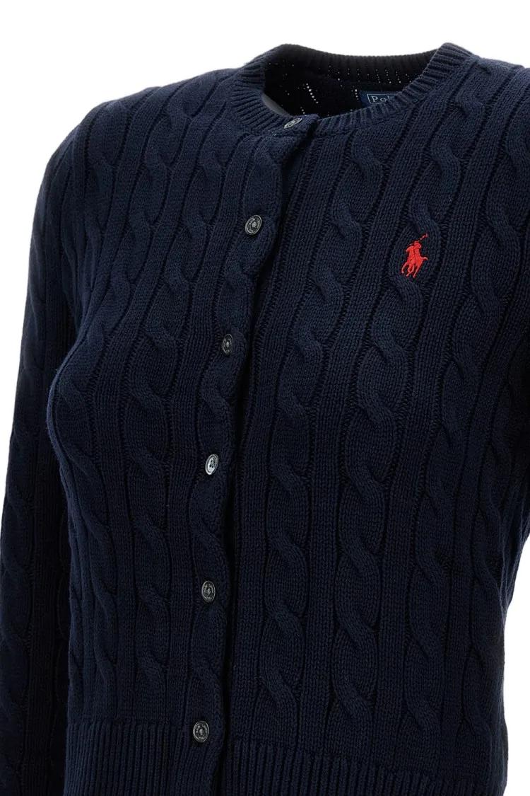 Baumwoll-Cardigan mit Zopfmuster und Logo