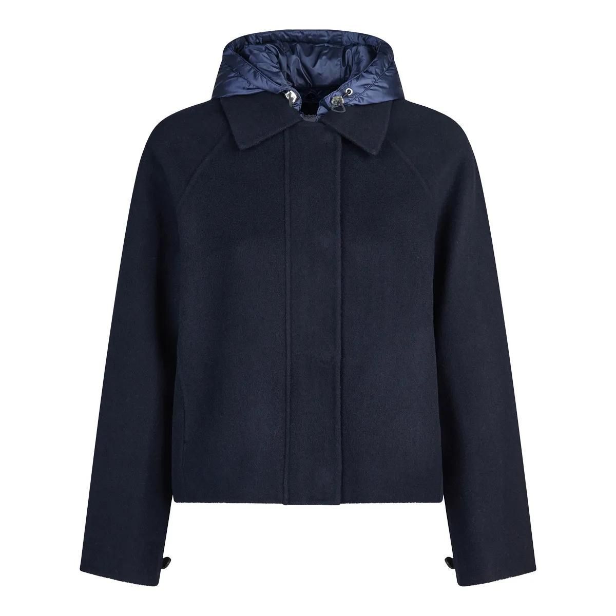 Marineblau Wollmischung Jacke Abnehmbare Kapuze